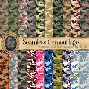 Seamless Camouflage Digital Papers, Digital Paper Pack, Camouflage Pattern, , Army Design Art, Military Camouflage JPG