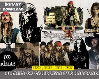 Pirates of Caribbean digitaal downloadpakket PNG SVG JPG | Illustraties en afbeeldingsbestanden | Shirtontwerp |  Verjaardagsuitnodiging | Onder de zee