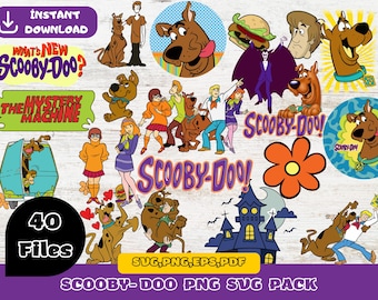Scooby Doo SVG-bundel, 20 PNG 20 cartoon SVG-bestanden, Scooby Doo clipart, retro cartoon png, Cricut silhouet digitale download