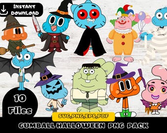 Halloween Gumball Digital Download Pack PNG | Amazing world of Gumball PNG | Amazing World of Gumball Characters | Cartoon Clipart