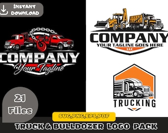 Uitrusting Voertuigen Logo, Truck & Bulldozer-logopakket, 3 privélogo-ontwerpen, Trucking-logo, Hotshot-logo, Ford Truck-logo, graafmachinelogo,