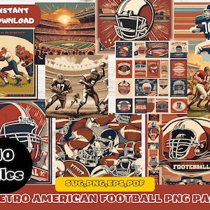 Retro American Football Digital Download Pack PNG | Clip Art & Image Files| Shirt Design| Cartoon Bundle| Birthday Invitation| Under the Sea