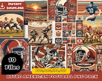 Retro American Football digitaal downloadpakket png | Clip-art- en afbeeldingsbestanden| Shirtontwerp| Cartoonbundel| Verjaardagsuitnodiging| Onder de zee