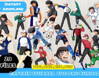 Pacchetto download digitale Captain Tsubasa PNG SVG JPG / Clip Art e file immagine / Design maglietta / Pacchetto cartoni animati / Invito compleanno / Sotto il mare