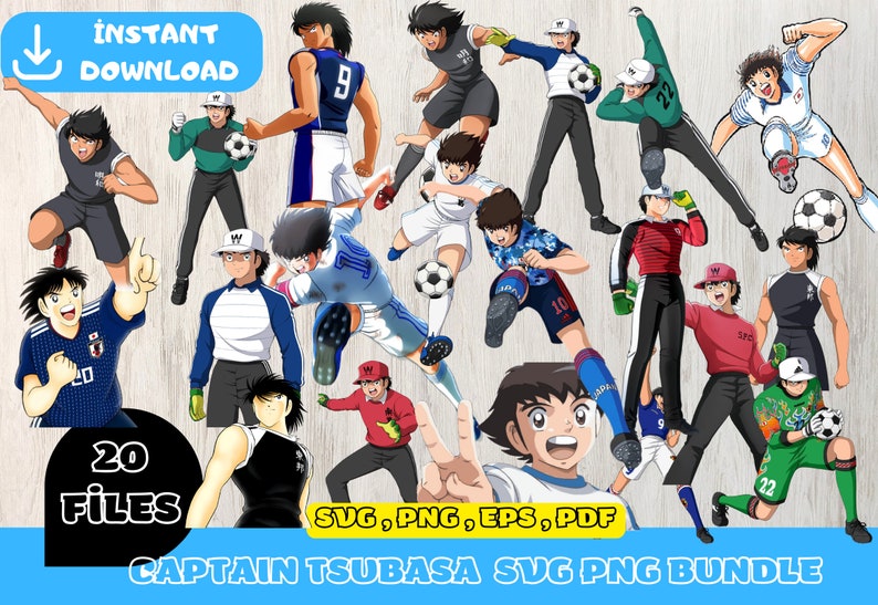 Captain Tsubasa Digital Download Pack PNG SVG JPG Clip Art & Image Files Shirt Design Cartoon Bundle Birthday Invitation Under the Sea image 1