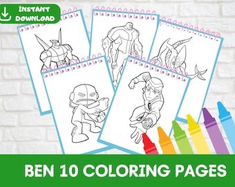 BEN 10 Páginas para colorear / 15 Páginas para colorear digitales (imprimible, descarga en PDF)