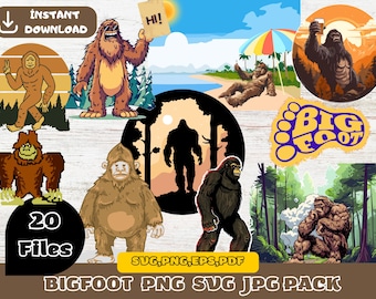 Bigfoot digitaal downloadpakket PNG SVG JPG | Cartoon bundel, Bigfoot Svg, Sasquatch Svg, Bigfoot Clipart, Bigfoot-bestanden voor Cricut