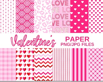 Valentine's Day Digital Paper, Valentine's Day Scrapbook Papers, Hearts Wallpaper, Heart Background