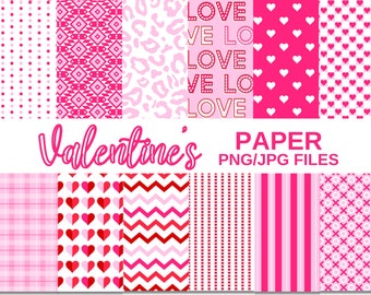 Valentijnsdag digitaal papier, Valentijnsdag plakboekpapier, hartenbehang, hartachtergrond