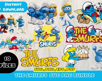 The Smurfs Digital Download Pack PNG SVG JPG | Birthday invitation Smurfs Font, Svg Files for Cricut, Smurfs Cut Files, Digital Clipart