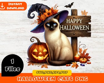 Halloween katten digitale download png | Halloween Black Cat PNG, clipart- en afbeeldingsbestanden, shirtsontwerp, verjaardagsuitnodiging onder de zee