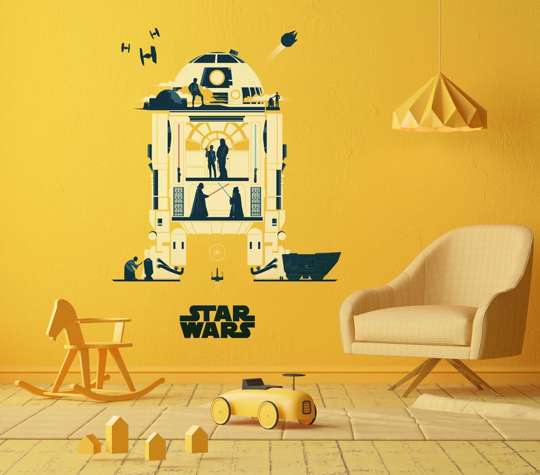 Star Wars Wall Decal R2D2 Wallpaper Darth Vader Wall Mural Tie Fighter Wall Sticker Sky Walker