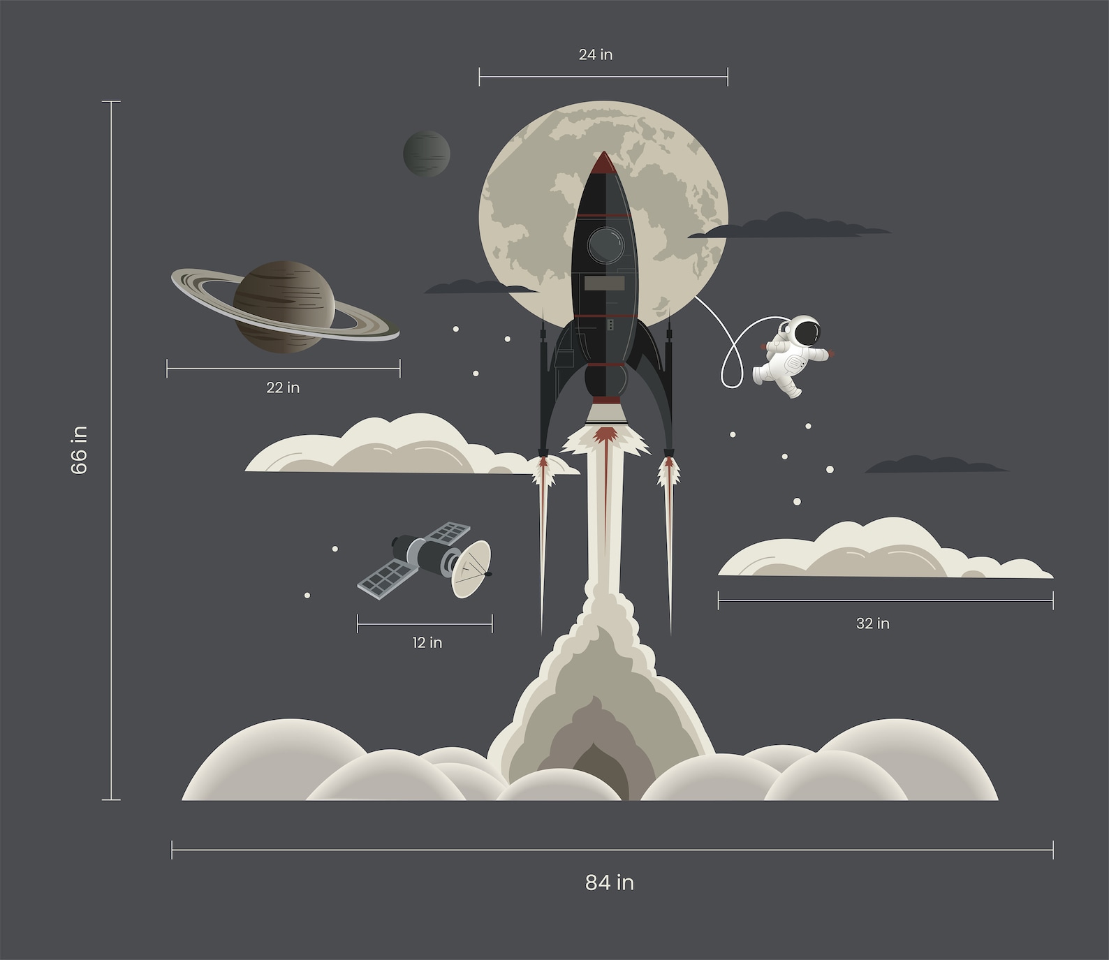 Spaceship Take off Wall Decal Rocket Lift off Wall Stickers Moon Wall