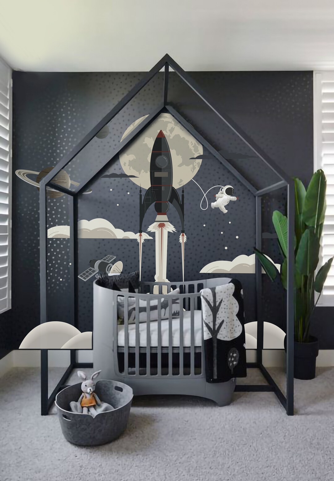 Spaceship Take off Wall Decal Rocket Lift off Wall Stickers Moon Wall