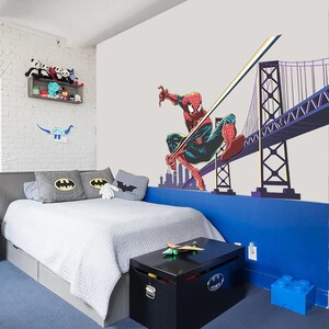 Spiderman Superheld Manhattan Bridge Wunder DC Tapete Wandtattoo für Junge, Kinderzimmer, Schlafzimmer, Zimmer ...