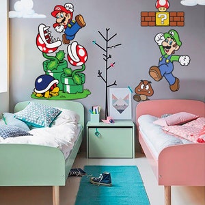 Super Mario und Luigi Wandtattoo Combo Set (Set A + Set B + Wolke) für Kinderzimmer Wandbild Spielzimmer Tapete Schlafzimmer Wandaufkleber