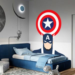 Peel and Stick Captain America Vinyl Wall Decal Vibranium Shield Wall Art For Games Room Decor