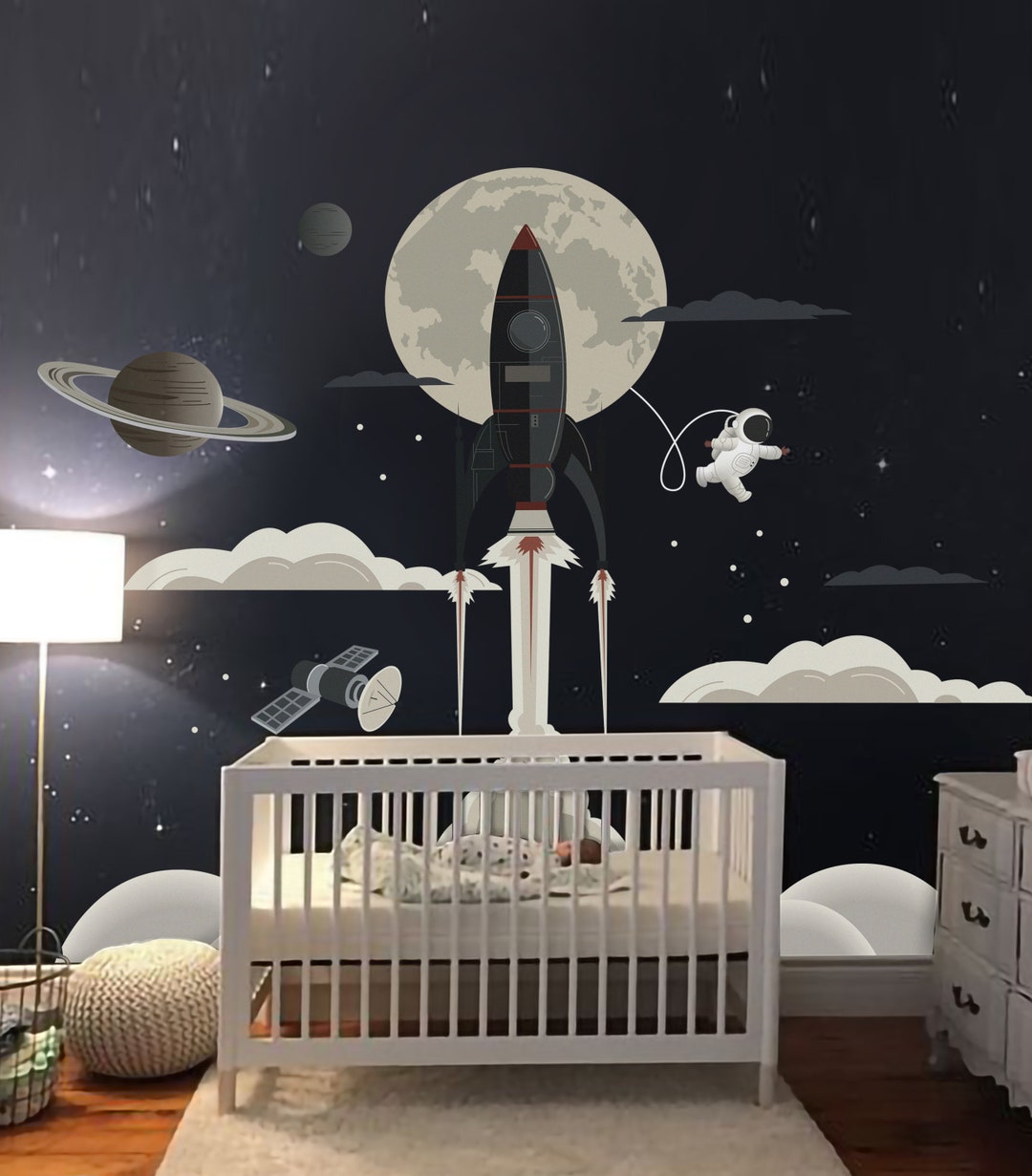 Rocket Wall Decal Spaceship Wallpaper Galaxy Wall Sticker Space Wall