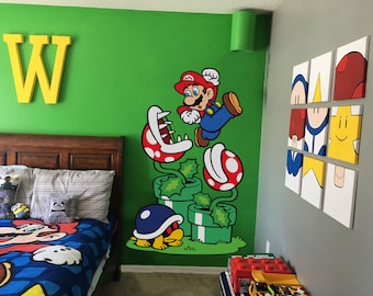 Super mario Nintendo games flower monster turtle wall decal wallpaper sticker for kid  boy  children nursery bedroom  study room