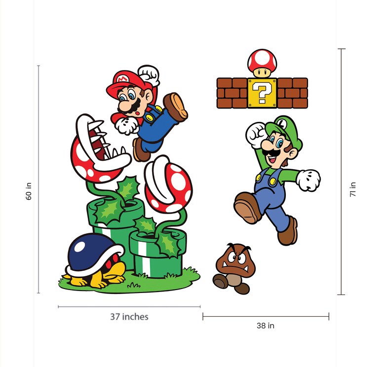 Super Mario and Luigi Wall Decal Combo Set set A Set B Cloud for Kid