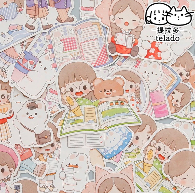 Memo Pads Kawaii Cute Material Paper Cartoon Girl Journal Etsy