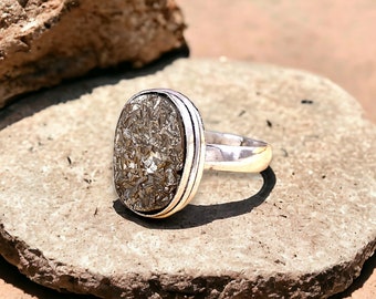 Pyrite ring - Raw Pyrite German Silver Adjustable Ring -Rough Gemstone Ring - Minimalist Ring - Handmade Ring - Crystal Ring - Promise Ring