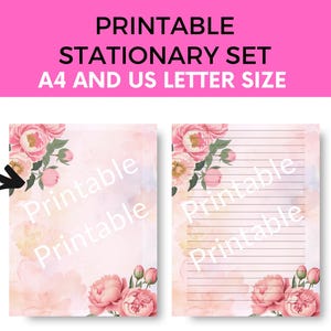 Papel de carta para impressão | Papel de carta para impressão com peônias rosa, papel para escrever, papel para diário, papel para impressão, papel digital
