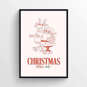 Impresión retro de esferas navideñas – Póster navideño moderno – Decoración de pared navideña vintage – Impresión navideña interior retro – Póster navideño para el hogar