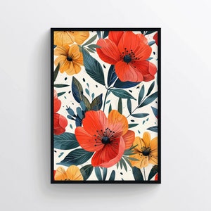 Classic Floral Painting Poster Print – Elegant Flower Wall Art – Colorful Botanical Illustration – Vintage Style Wall Decoration