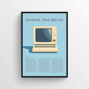 Poster pubblicitario retrò per Apple Macintosh – Stampa pubblicitaria in stile anni '90 – Decorazione da parete vintage per i fan del Mac
