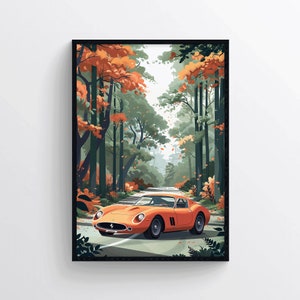 Vintage Ferrari Poster Print – Retro Sports Car Wall Art for Kids Room or Man Cave – Classic Auto Illustration for Car Lovers and Decor