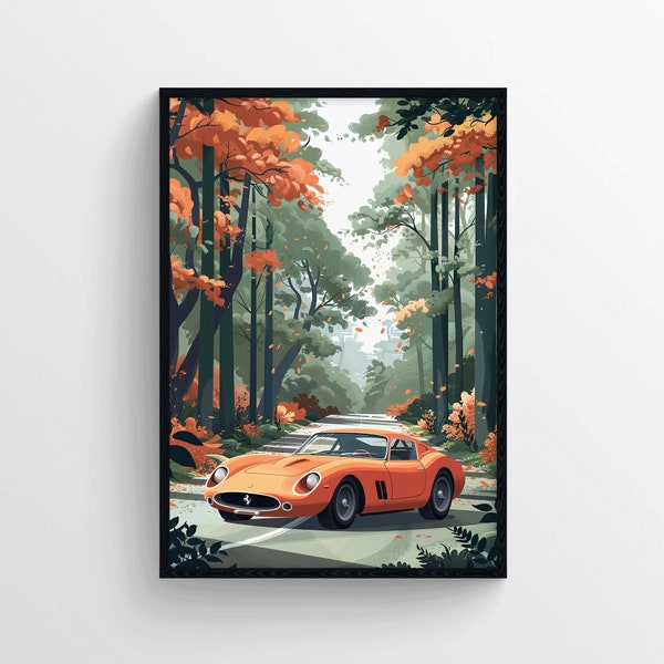 Oude Sportauto Poster voor Kinderen, Oude Ferrari Poster, Kinderkamer Autoposter, Raceauto Illustratie Print, Cadeau voor Kinderen