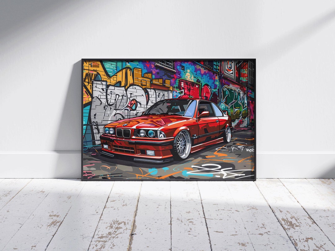 BMW E36 Graffiti Poster Print – Street Art Style Car Illustration