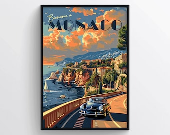 Monaco Travel Poster, French Riviera Wall Art in Vintage Style, Monte Carlo Print for Elegant Coastal Home Decoration