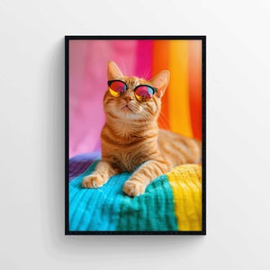 Regenbogen-Katzen-Poster – Katze mit Sonnenbrille Poster – Regenbogen-Katzen-Druck – süßer Katzen-Druck – Katzenliebhaber-Druck – orangefarbenes Katzen-Poster