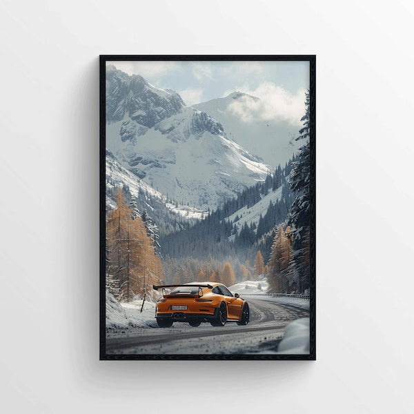 Porsche 911 GT3 RS Poster, Porsche 911 Poster, Porsche 911 GT3 RS Print, Oranje Porsche 911 GT3 RS Poster, Print voor Porsche Liefhebber