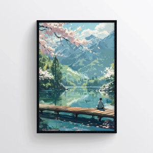Impresión inspirada en Hasui Kawase - Pintura de paisaje japonés - Arte mural con ilustración digital - Decoración de pared pintoresca en estilo Kawase