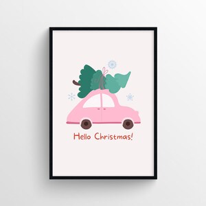 Stampa poster "Hello Christmas" - Decorazione murale festiva per le feste - Illustrazione digitale allegra di un biglietto di Natale per l'arredamento della casa