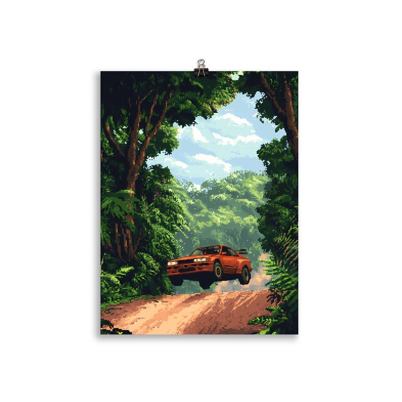 Pixel Art Rally Car Poster, Retro 8bit Racing Print, Gaming Room Decor ...