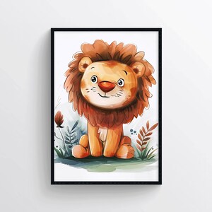 Lion Wall Art Print for Kids Room – Safari Animal Poster for Nursery Decor – Jungle Wall Decoration with Cute Lion Illustration