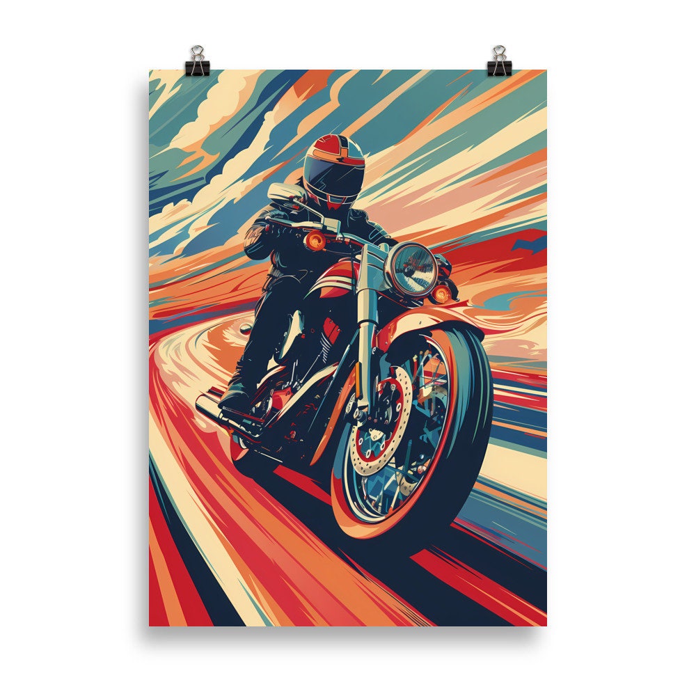Motorcycle Retro Poster, Vintage Racing Wall Art in Mid-century
