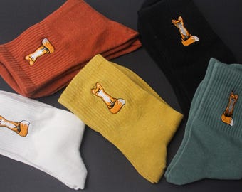 Colourful Fox Embroidery Socks - Unisex