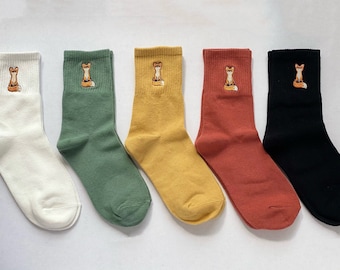 Colourful Fox Embroidery Socks - Unisex