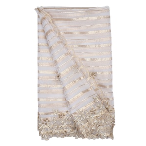 Designer dupatta  in organza fabric ,offwhite dyeable with beautiful golden border and  all over zari stripes.