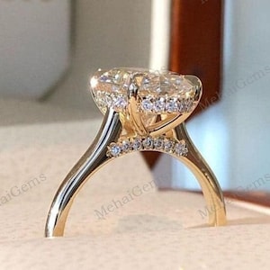 14K Solid Gold 2 CT Oval Cut Lab Grown Diamond Engagement Ring, Hidden Halo Simulated Diamond Ring Woman's Anniversary Promise Ring For Her