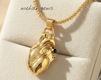 Gold Plated Anatomical Heart Pendant Necklace, 925 Silver