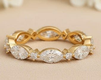 Marquise Diamond Eternity Band, 14k Gold Wedding Anniversary Ring