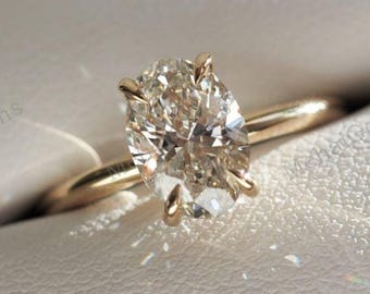 2.5CT Oval Cut CZ Solitaire Engagement Ring, Travel Ring, 14K Yellow Gold Vermeil Ring Simulated Diamond Wedding Promise Ring, Gift For Her