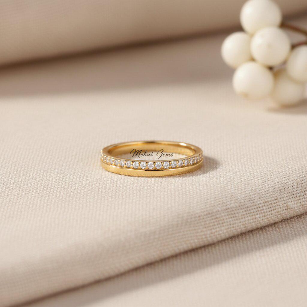 Round Cut Moissanite Wedding Band Women 14k Gold 3mm Wide Plain Band ...
