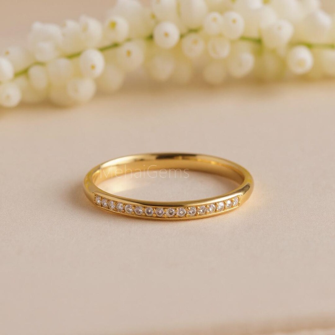 Moissanite Half Eternity Wedding Band, 14K Yellow Gold Bubble Ring - Etsy